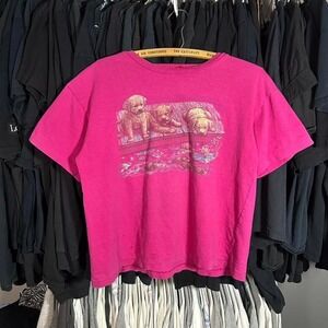 Pink‎ vintage 90s single stitch graphic tee with a dog design boxy M